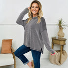 MAIN STREET MOMENTS Top (espresso) model wearing ribbed long sleeve top in casual setting with stylish pose.