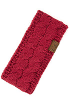 C.C Sherpa Lined Cable Knit Headband in vibrant red, made from ultra-soft acrylic for warmth and style.