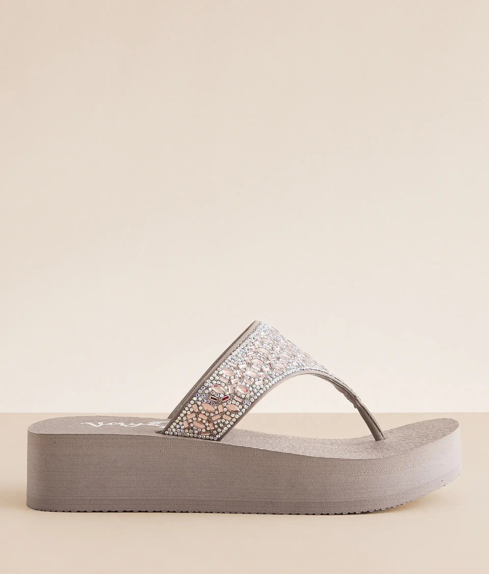 Napoli Glitz Sandals by Very G, featuring rhinestone-encrusted strap and cushioned flatform for comfort and style.