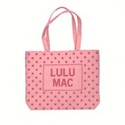 LULU MAC DOT & DASH TOTE BAG (4 colors) in pink with polka dots and signature logo, perfect for carrying essentials.