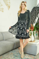 ROMANTIC HEART - EMBROIDERED FLORAL RUFFLE DRESS by a’ reve $10.00 This sophisticated ROMANTIC HEART dress is sure to turn heads. With a feminine charcoal scoop neck and embroidered floral ruffle design, make a statement without saying a word. Feel luxuri