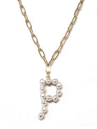 Pearl Essence Monogram Necklace with freshwater pearls on gold-tone chain - Avenue Zoe elegant personalized jewelry.