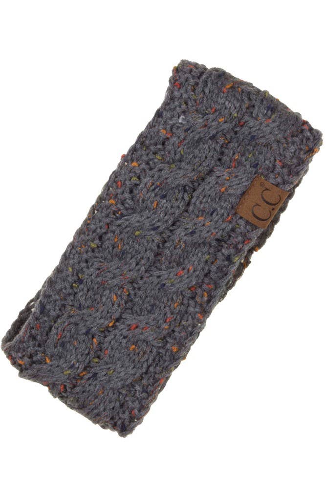 C.C Chunky Knit Confetti Sherpa Headband in Charcoal color, cozy and stylish winter accessory.