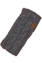 C.C Chunky Knit Confetti Sherpa Lined Headband in gray with colorful specks, 100% acrylic, cozy winter accessory.