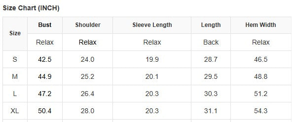 Size chart for AMBER WOODS JACKET showing measurements in inches for S, M, L, and XL sizes.