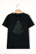 Black t-shirt featuring a fully studded Christmas tree design, perfect for a festive and stylish look.