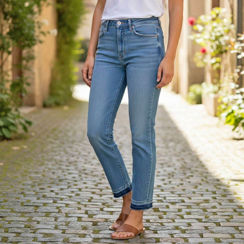 JUDY BLUE - AVERY JEANS showcasing a mid-rise fit, relaxed boyfriend cut, and stylish release hem detail.