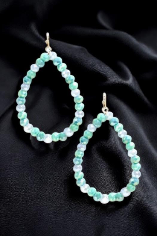 Faith Beaded Teardrop Earrings featuring elegant beaded design on a black background by No. 3 Jewelry.