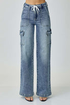 RISEN CARGO CALLIE mid-rise wide straight jeans, cargo style, premium denim blend, timeless and stylish fit.