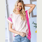 Breath of Fresh Air Top in ivory with ribbed floral patches and solid contrast panels, stylish and comfortable.
