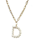 Pearl Essence Monogram Necklace with freshwater pearls and gold-tone chain by Avenue Zoe, featuring a "D" pendant.