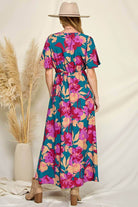 Back view of the H2481D floral maxi dress in vibrant colors, perfect for summer outings and casual gatherings.