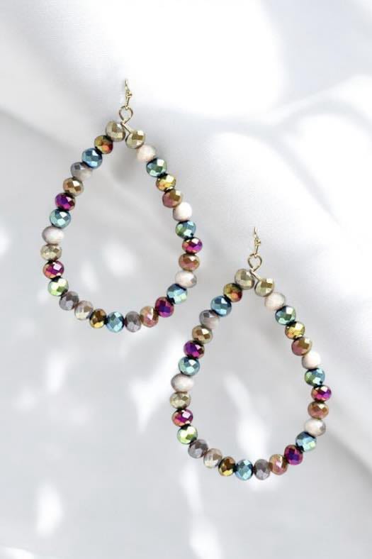 Stunning Faith Beaded Teardrop Hoop Earrings with colorful beads for a fashionable touch.