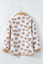 Back view of HONEY BLOSSOM SHERPA JACKET with cute flower pattern in light French beige and soft white.