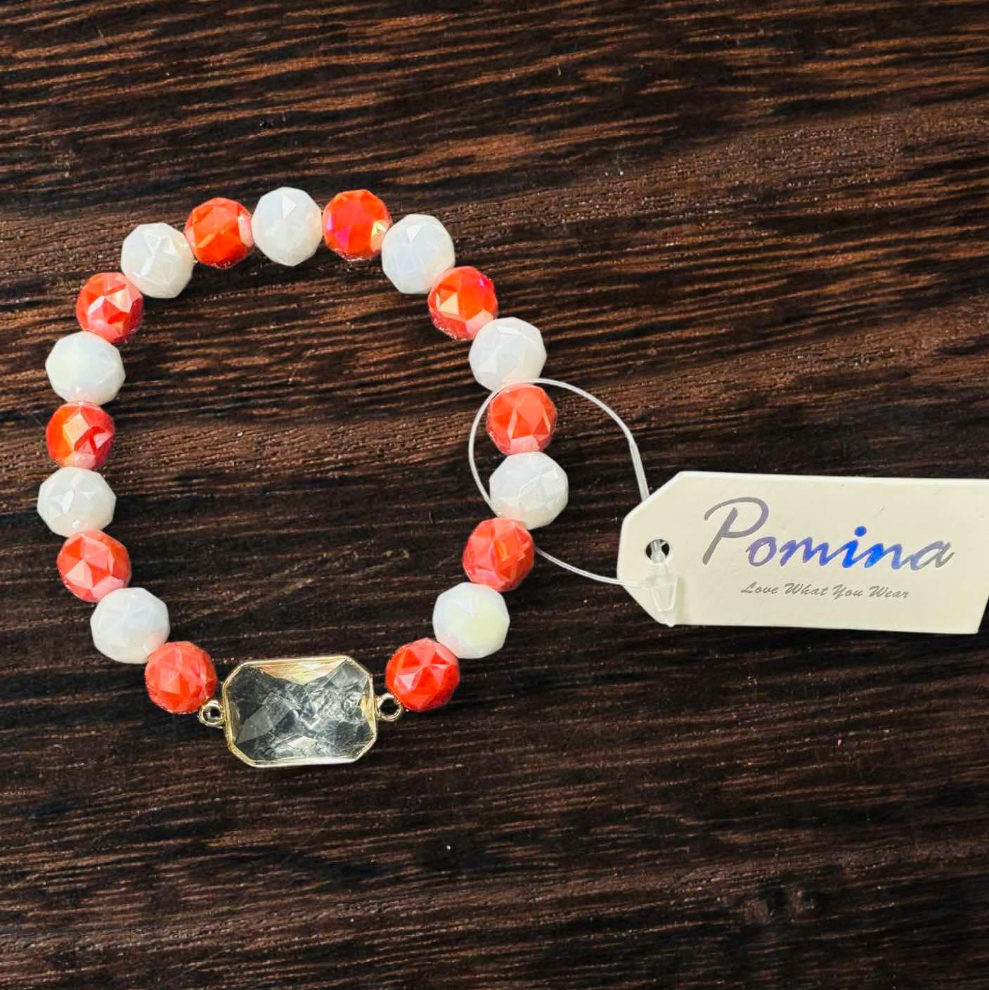 Level Up Pomina Bracelet in coral and ivory with large glass gemstone, perfect for stylish stacking.