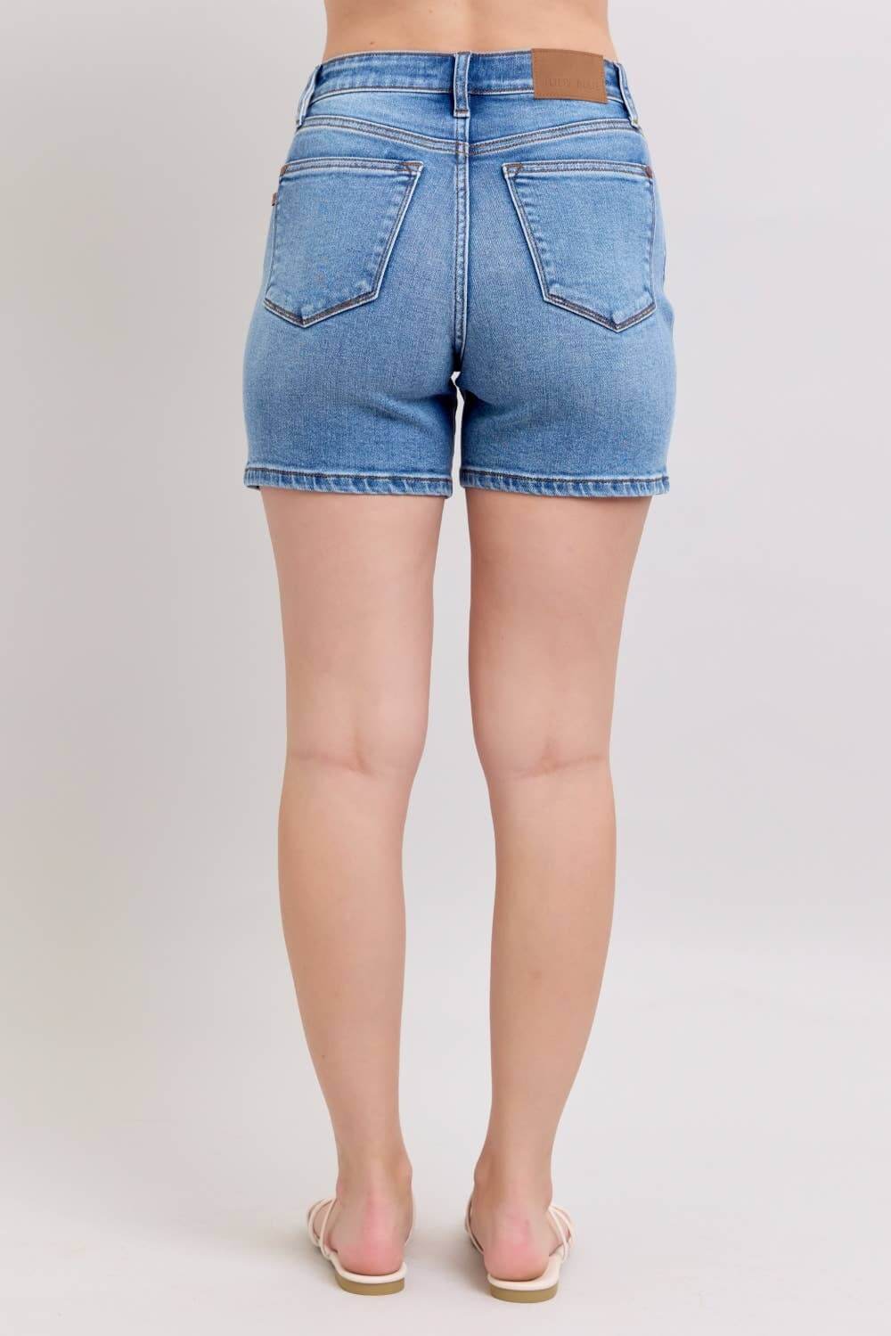 Back view of CAMRYN SHORTS - Judy Blue showcasing the relaxed fit and high waist design.