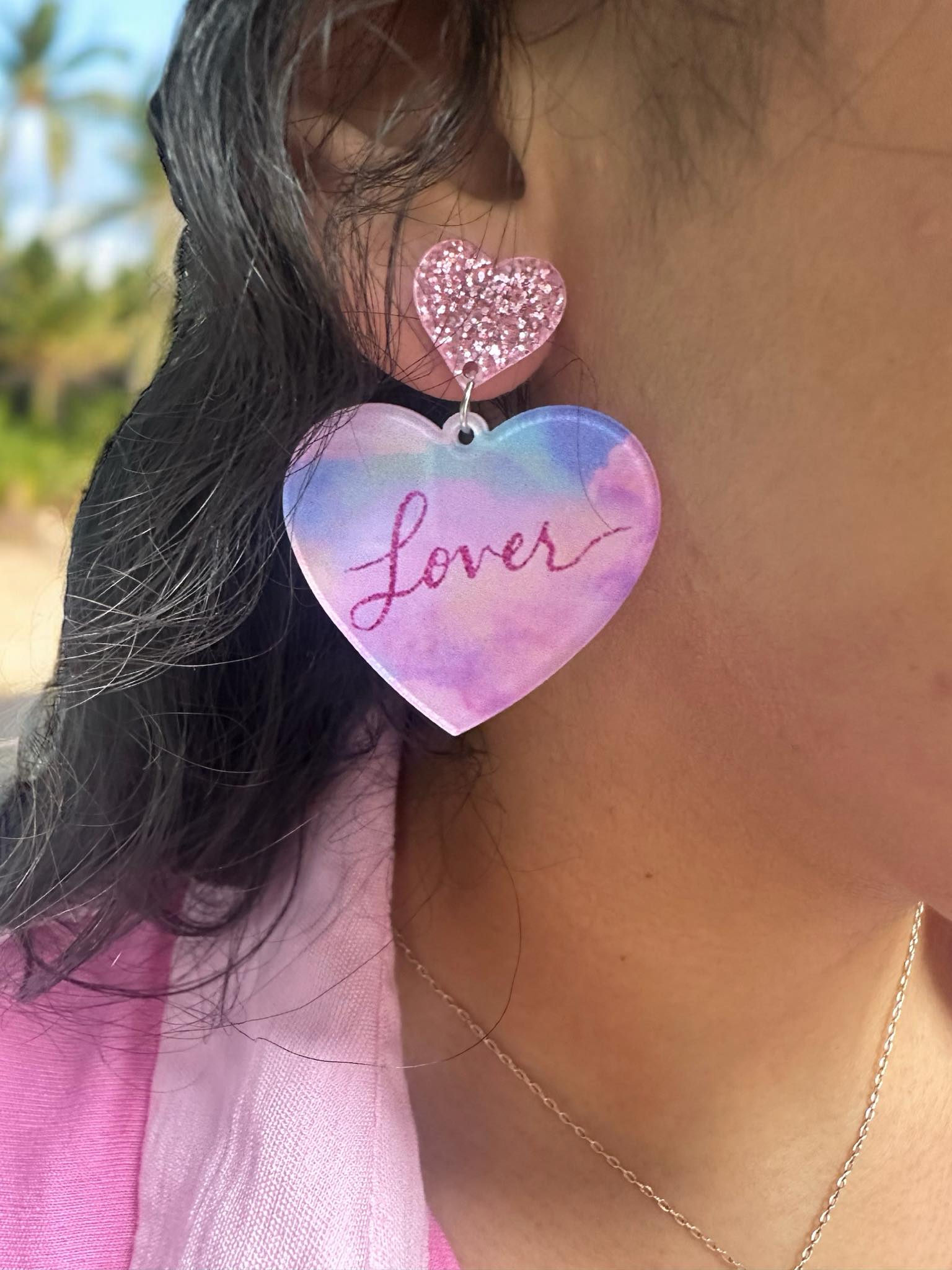 Colorful Lover Era Earrings with heart shape, featuring a glitter top and acrylic design, perfect for making a fashion statement.