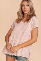 Grace & Glam Top by Haptics in soft pink with floral embroidery, featuring a flowy babydoll silhouette.