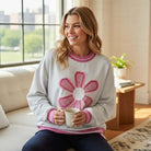 DAYDREAM BELIEVER - Sage + Fig (gray) crew neck pullover with daisy appliqué, perfect for casual and cozy style.