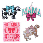 Colorful Simply Southern Freshiez air fresheners in cow and text designs, perfect for adding freshness to any space.