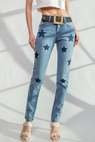 Slim fit Star Walk Jeans by Easel with star patch detailing, soft stretchy denim, and 5-pocket style.