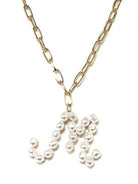 Pearl Monogram Necklace with Gold Chain by Avenue Zoe, featuring freshwater pearls for personalized elegance and luxury.