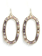 Elegant oval earrings with purple and white stone details, perfect for adding a sophisticated touch to any outfit.