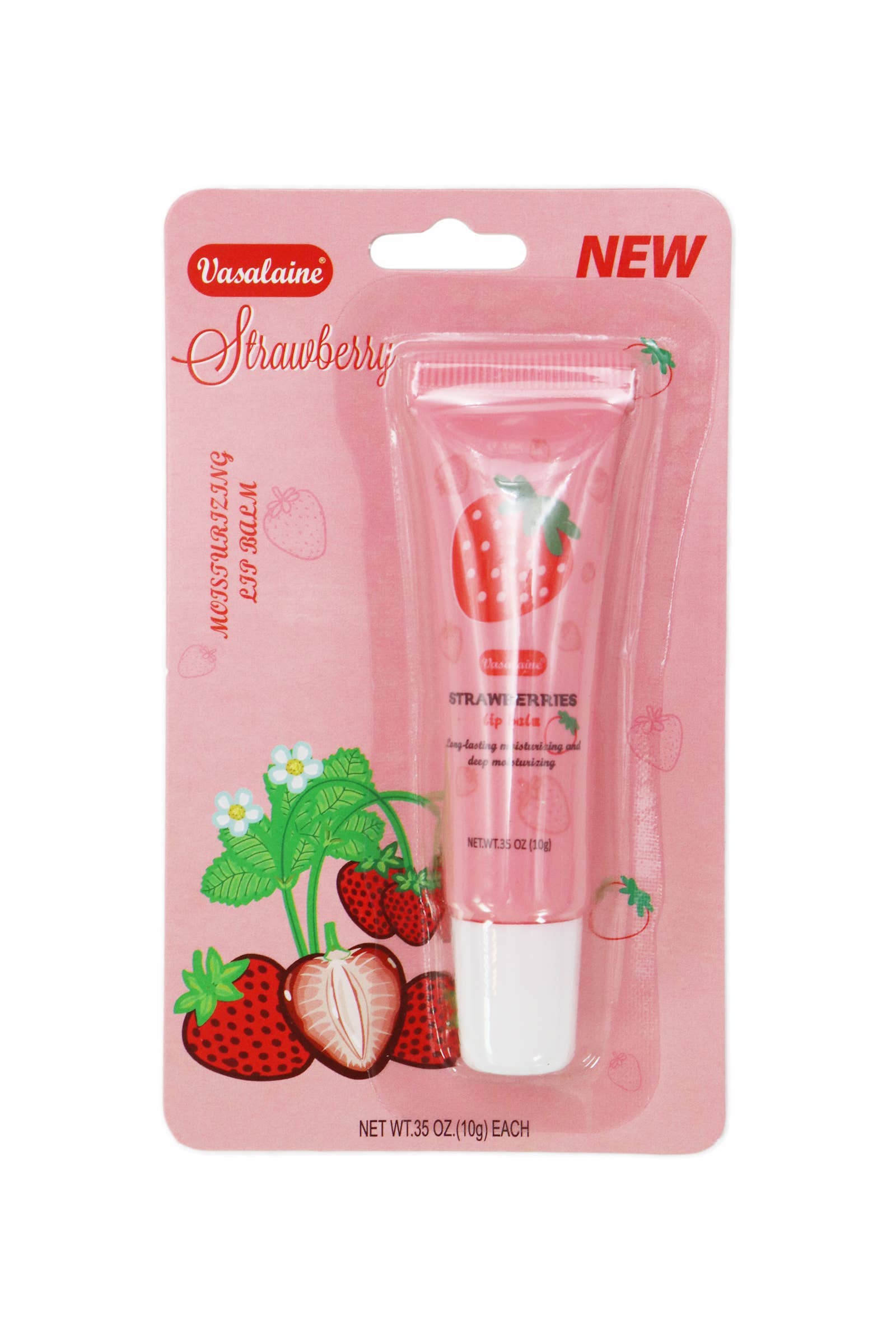 Strawberry Scented Gel Lip Balm Squeeze Tube - 36 Pcs shown in packaging with strawberry graphics.