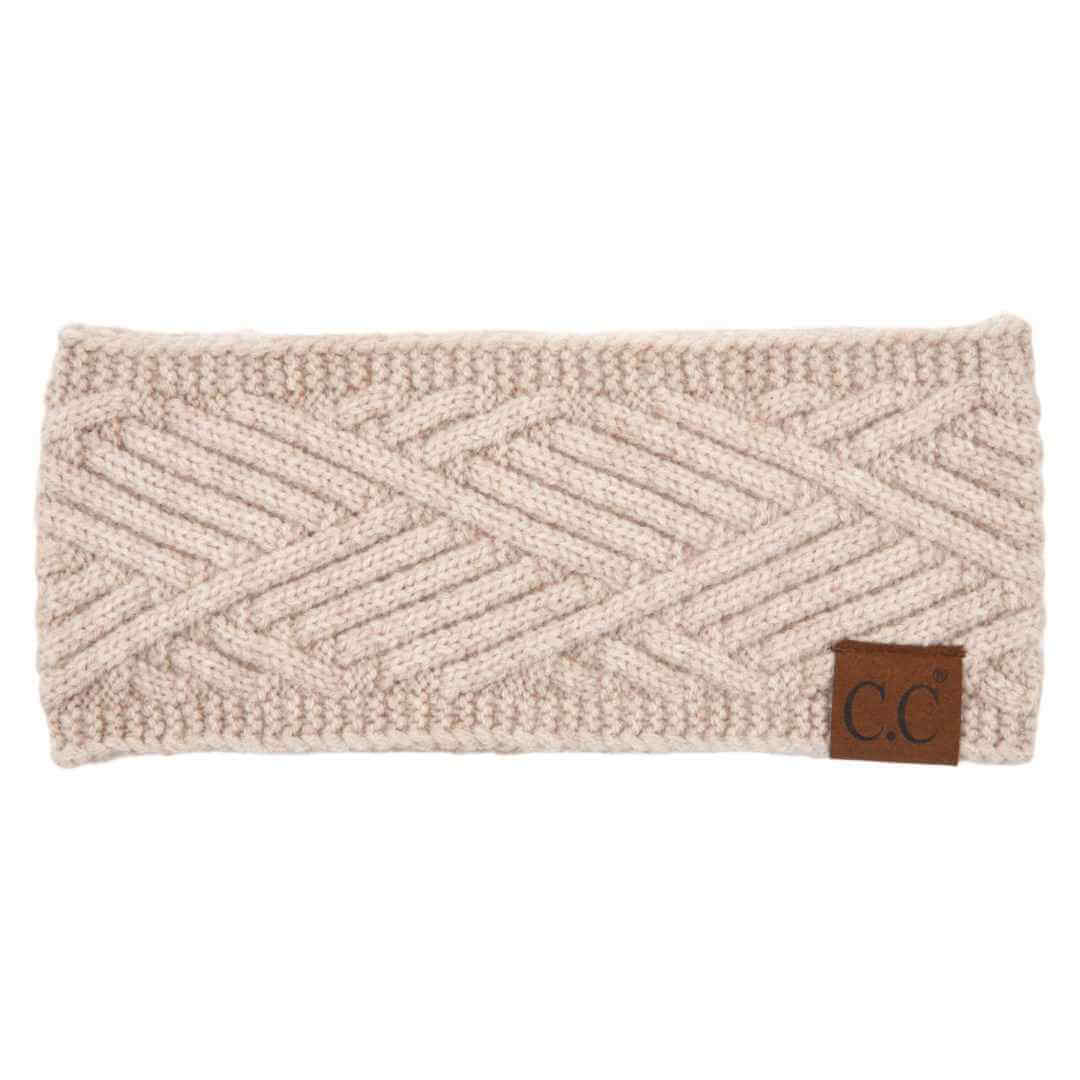 HW2060 Riley Criss Cross Pattern Head Wrap in soft beige, perfect for stylish winter warmth.