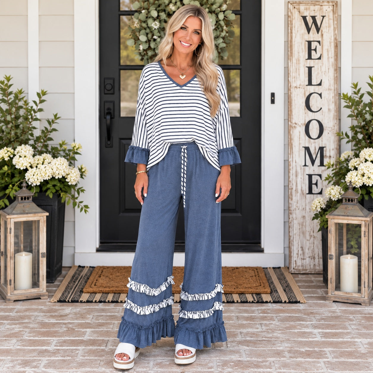 TEMPLATE 2 PIECE SET - Sweet Flourish Pants Set in Blue – Teal