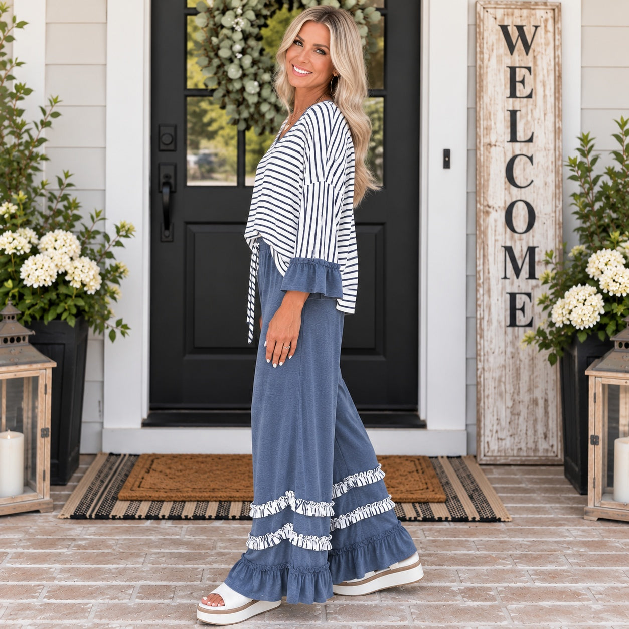 TEMPLATE 2 PIECE SET - Sweet Flourish Pants Set in Blue – Teal