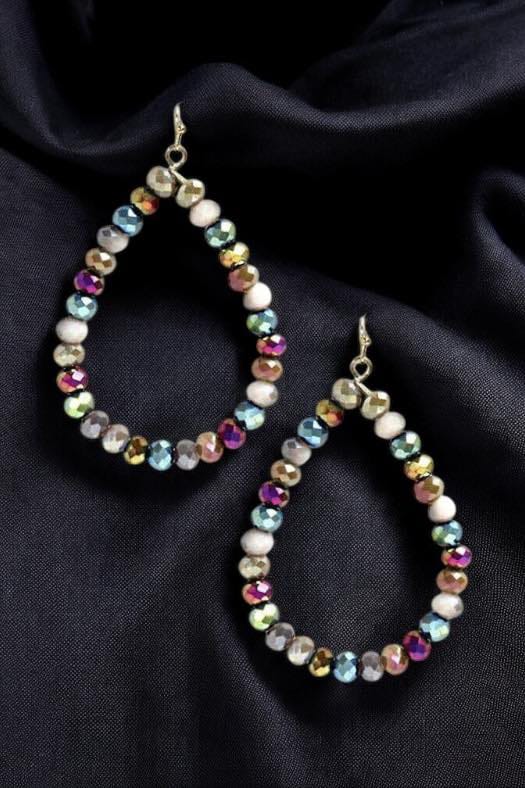 Colorful beaded teardrop hoop earrings from No. 3 Jewelry, perfect for elevating any outfit.