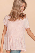 Grace & Glam Top by Haptics, featuring pink embroidered floral texture and a flowy babydoll silhouette.