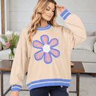 DAYDREAM BELIEVER - Sage + Fig (beige) oversized pullover with daisy appliqué for casual style and comfort.