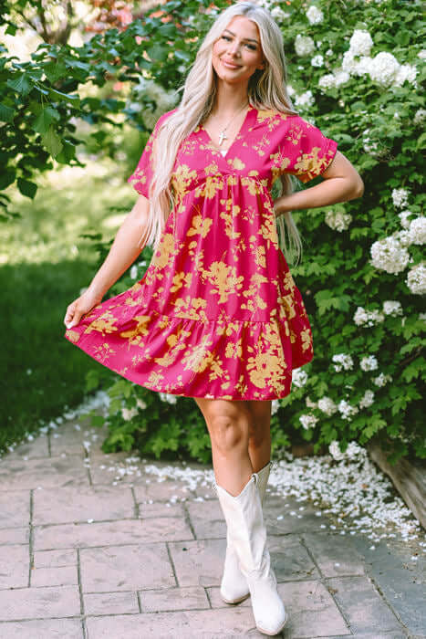 Floral print TWIRL COMPANY DRESS with batwing sleeves, perfect for summer styling and flattering all body types.