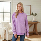 WEEKEND CREW PULLOVER - Zenana in violet, soft French terry, relaxed fit, perfect for casual wear and layering.