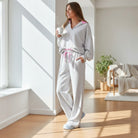 SWEET SOFTNESS 2 PIECE SET Light Grey Cotton Candy Contrasted Trim Frilled Collar Pullover with Drawstring Pants
