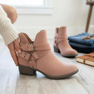 VERY G CAROLINA ANKLE BOOT in soft rose tan suede with side buckle, perfect for stylish outfits and cozy wear.