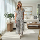 Wild Grace 2 PC Pants Set featuring a trendy leopard print, relaxing tee, and wide-leg pants for effortless everyday style.