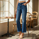 ALIZA JEANS by Risen, high-rise flare denim with stylish front patch pockets and comfortable fit, perfect for everyday wear.