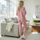 LUXE LEISURE SET - Zenana (winter rose) worn by a model in a cozy living room setting.
