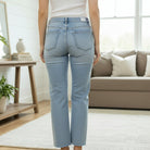 Back view of ZELDA WIDE LEG JEANS by Vervet, featuring a flattering high-rise waist and clean-cut raw hem.