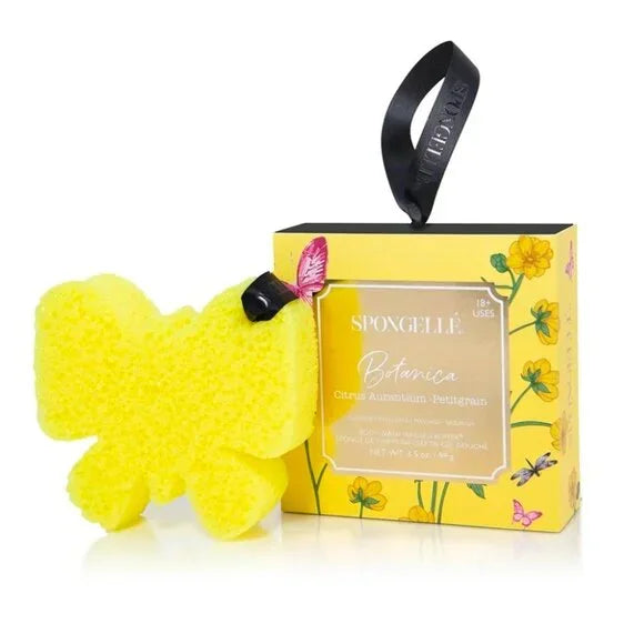 BOTANICA BY SPONGELLE Citrus Aurantium body wash infused buffer in butterfly shape