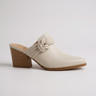 HAZEL SLIP-ON MULES featuring a chic knotted strap design and stylish block heel for comfort and elegance.