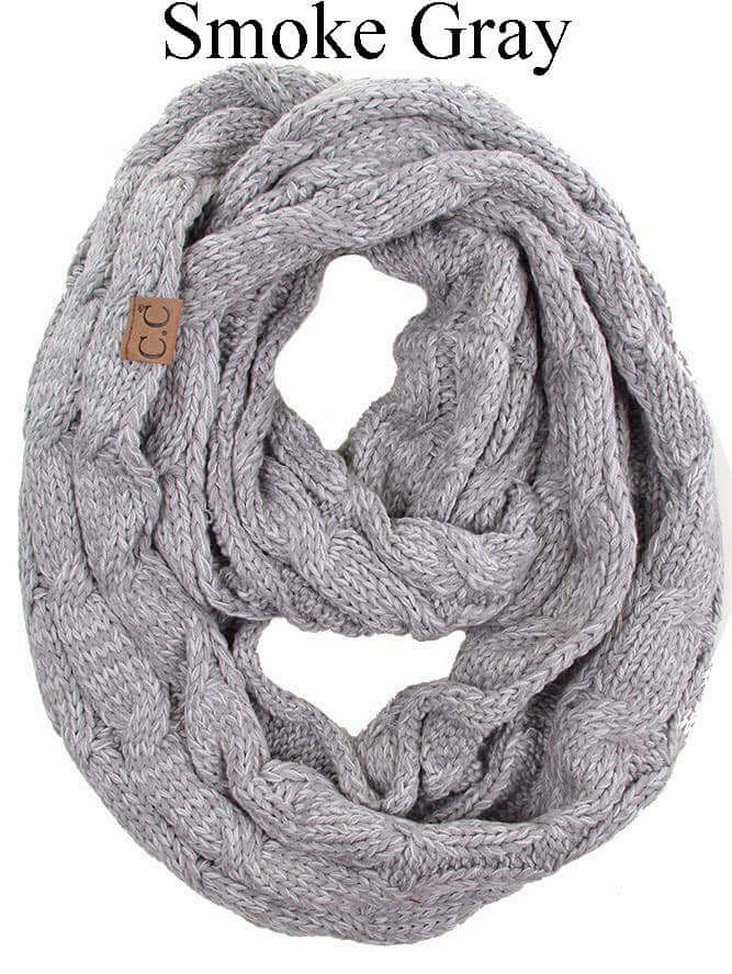 C.C FABLE Infinity Scarf in Smoke Gray, featuring a cozy cable knit design, perfect for stylish warmth.