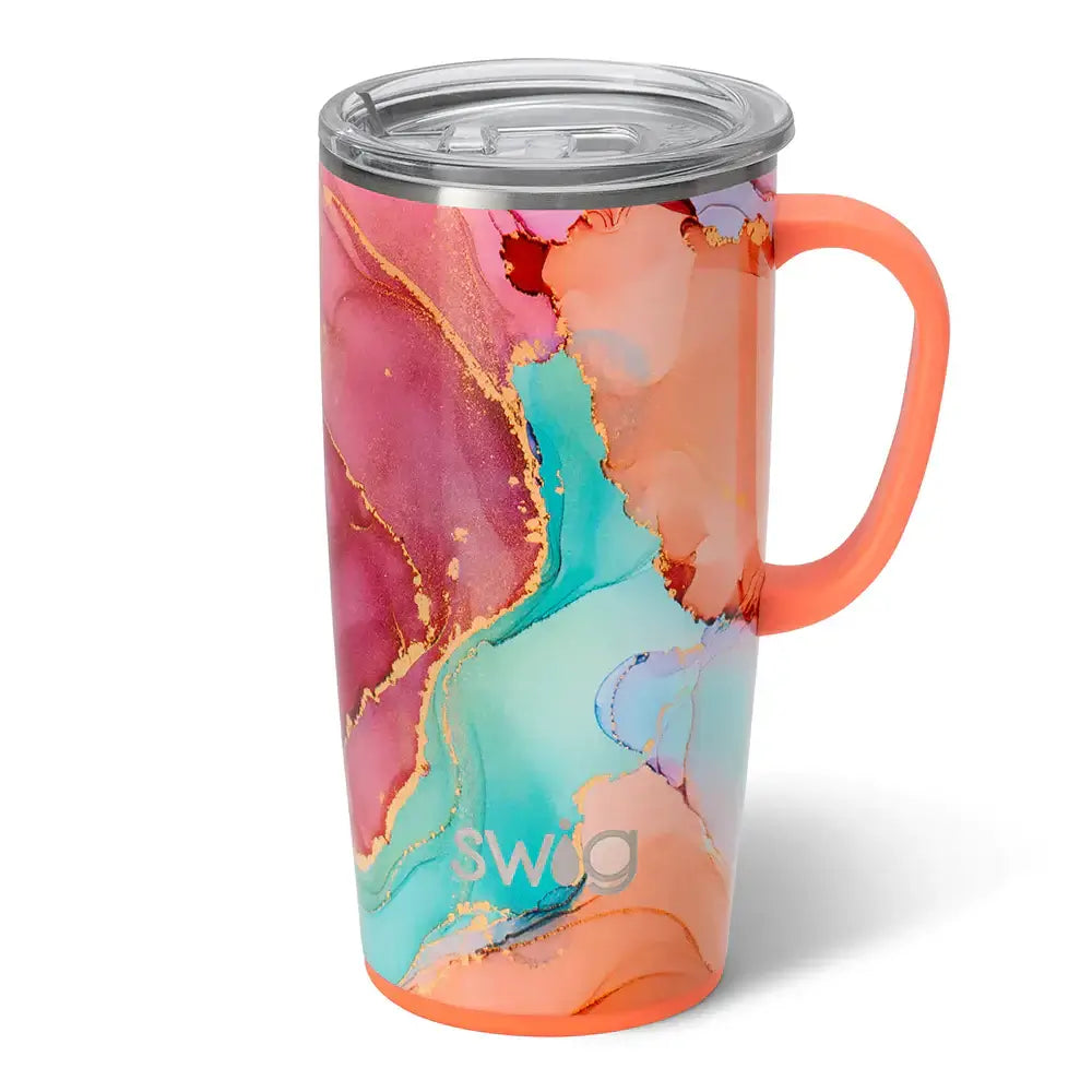 22oz Dreamsicle Tumbler by Swig, colorful swirls in pink, aqua, and orange, perfect for coffee or iced drinks.