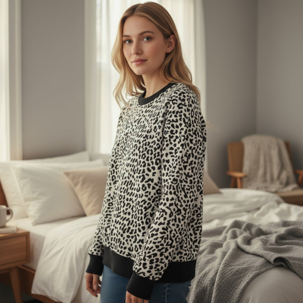 THE PERFECT SPOT Ribbed Top in snow leopard print, perfect for casual outings and everyday style.
