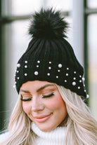 PEARL ESSENCE BEANIE by Lovesoft $10.00 Stunning pearl look beanie for a touch of elegance to any outfit. The playful pom pom adds a pop of fun and trendiness. The cuff design ensures a cozy and snug fit while the knit construction provides warmth and com