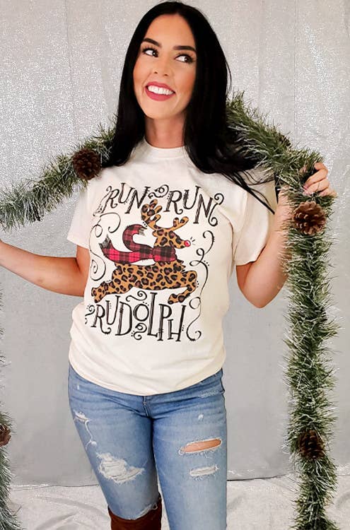 Run Run Rudolph Christmas T-Shirt by Tees2urdoor $10.00 Dash away, Dash away with this Run Run Rudolph T-shirt! Keep the whole family cozy this holiday season in our preshrunk cotton T. Get yours today and level up your look with a festive cardigans too!